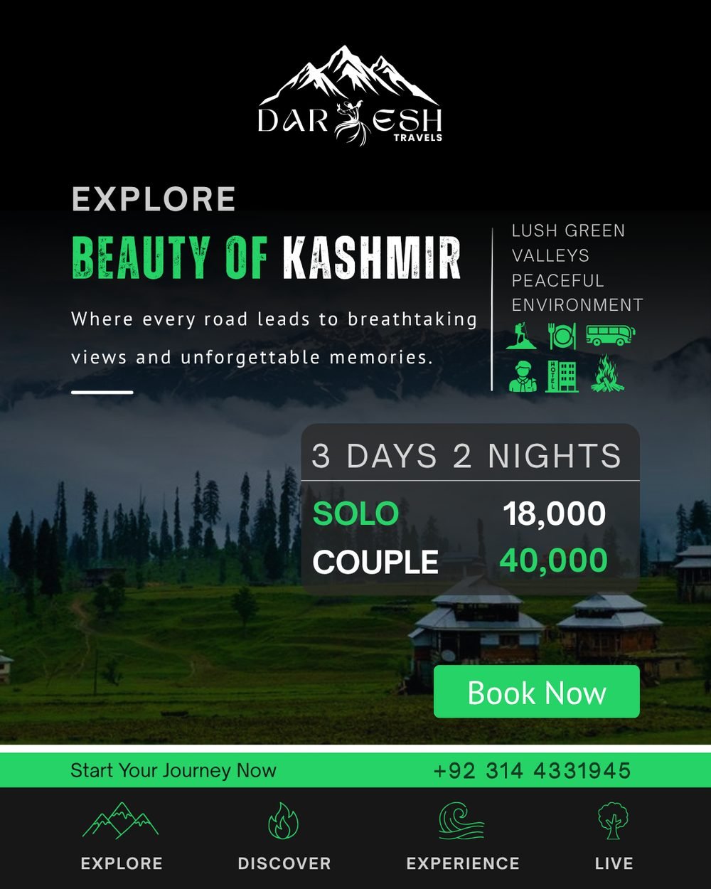 Kashmir Green Escape tour package poster — Darwesh Travels