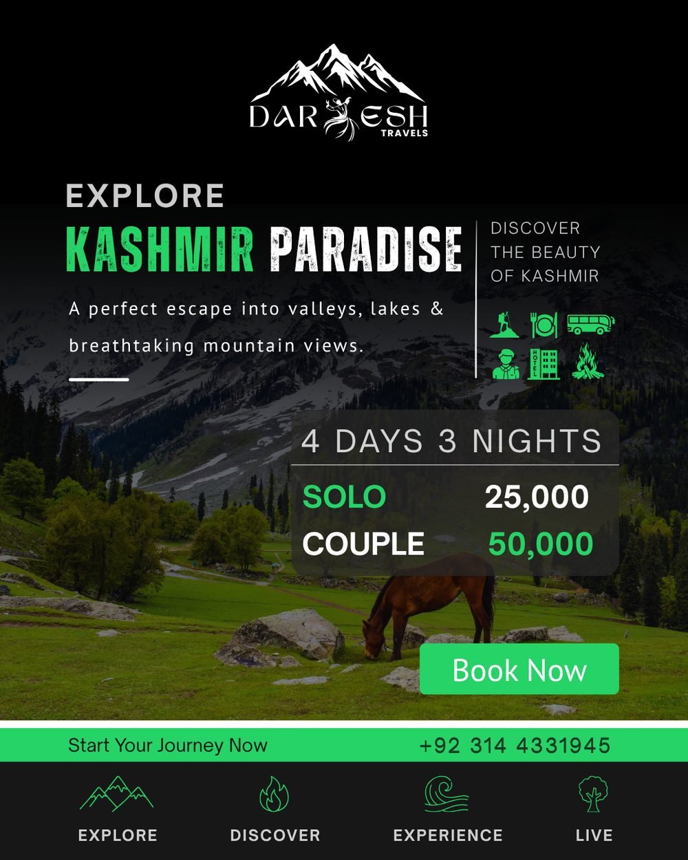 Kashmir Valley tour package poster — Darwesh Travels