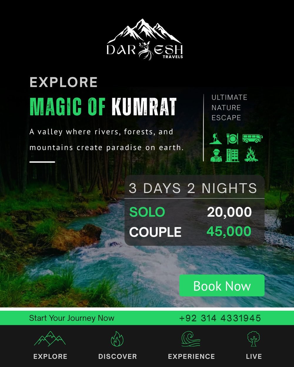 Kumrat Ultimate Escape tour package poster — Darwesh Travels