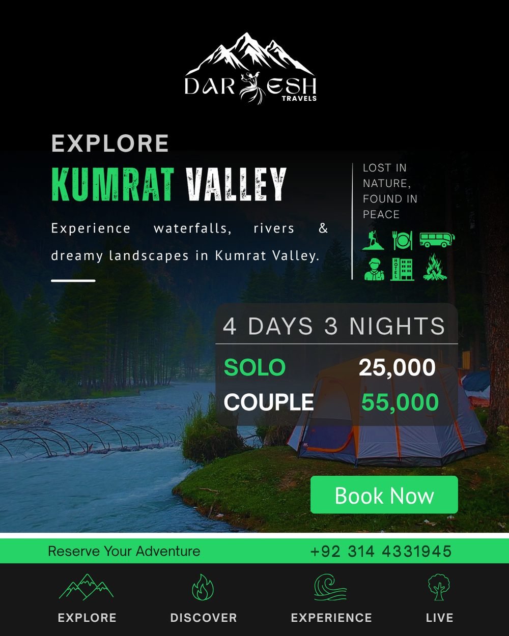 Kumrat Valley tour package poster — Darwesh Travels