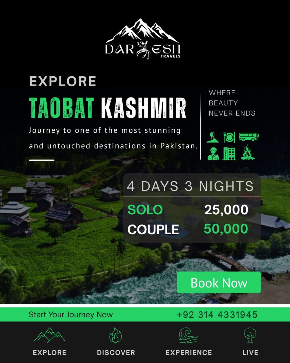 Taobat Kashmir Special tour package poster — Darwesh Travels